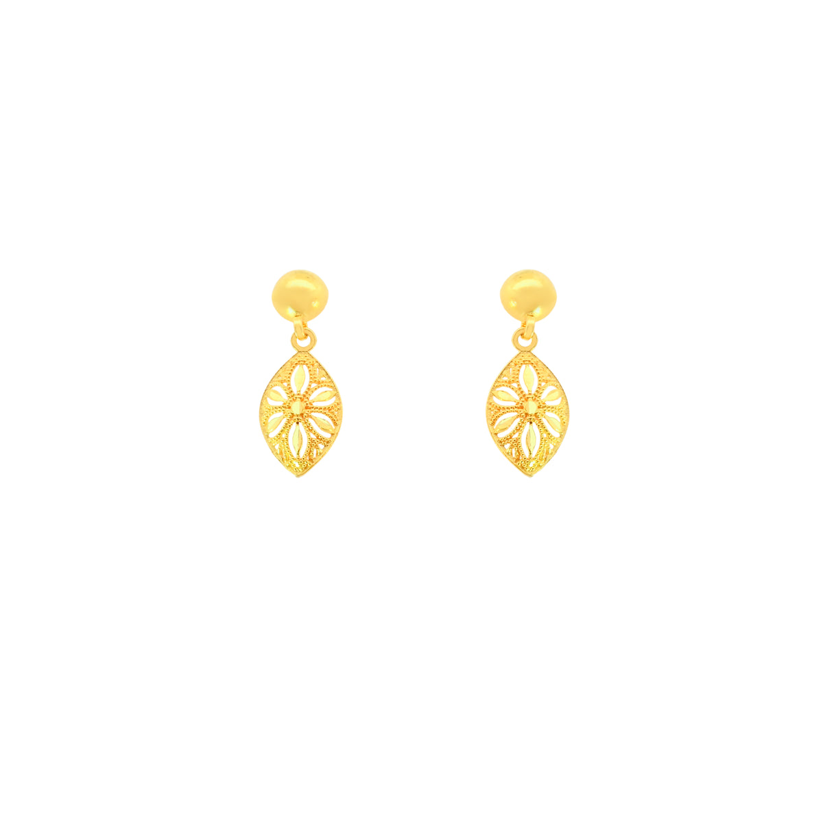 22k Yellow Gold Filigree Dangler Large Earrings with gold weight of 1.98g