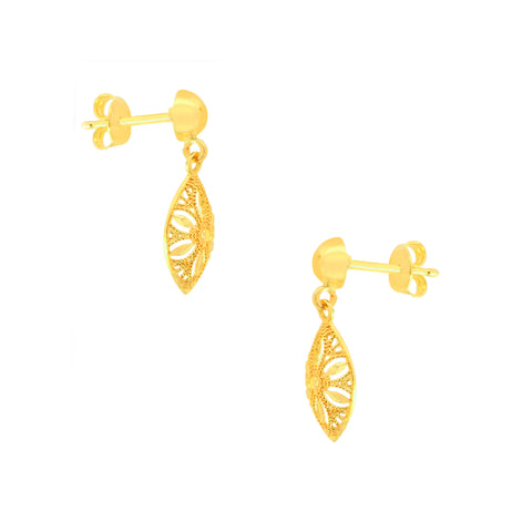 22k Yellow Gold Filigree Dangler Large Earrings with gold weight of 1.98g