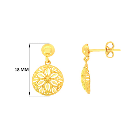 22k Yellow Gold Filigree Dangler Large Earrings with gold weight of 2.33g