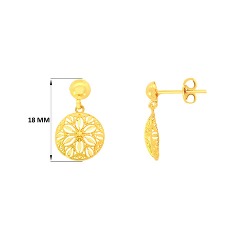 22k Yellow Gold Filigree Dangler Large Earrings with gold weight of 2.33g