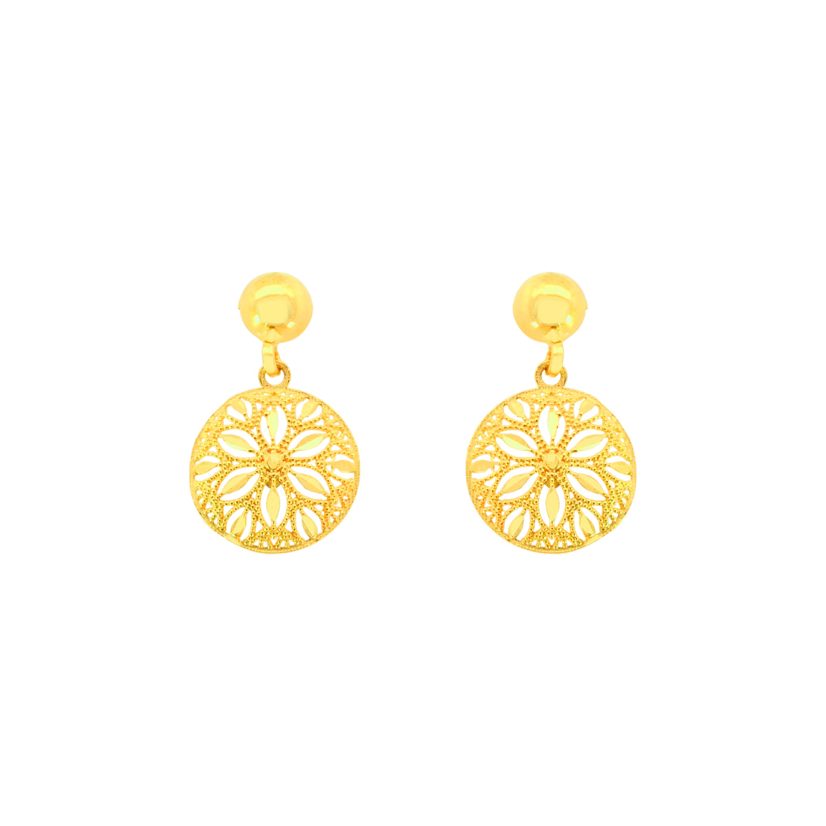22k Yellow Gold Filigree Dangler Large Earrings with gold weight of 2.33g