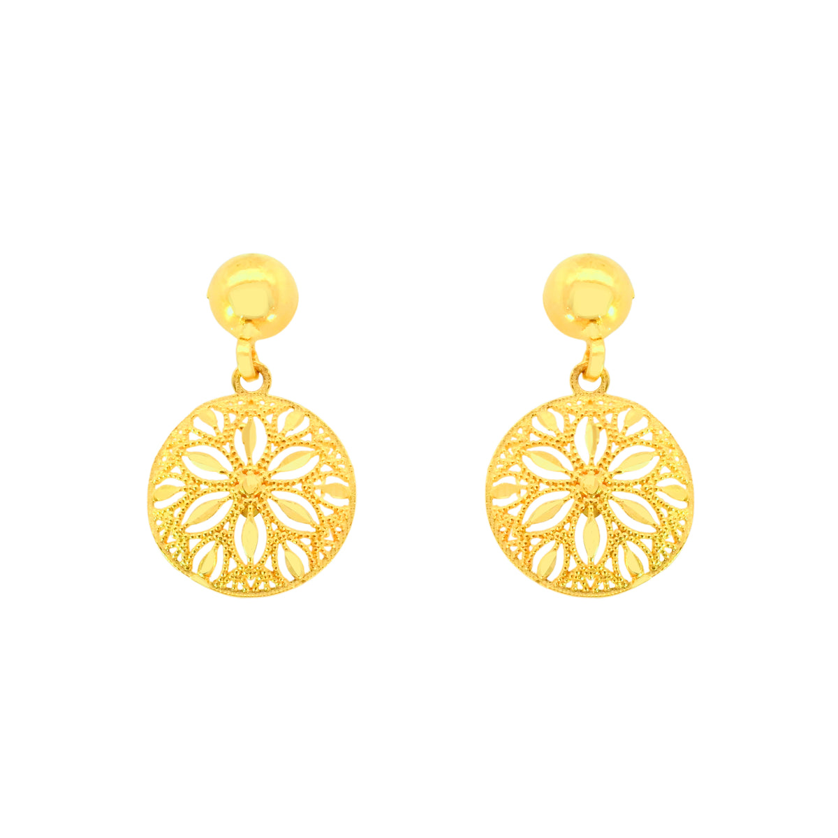 22k Yellow Gold Filigree Dangler Large Earrings with gold weight of 2.33g