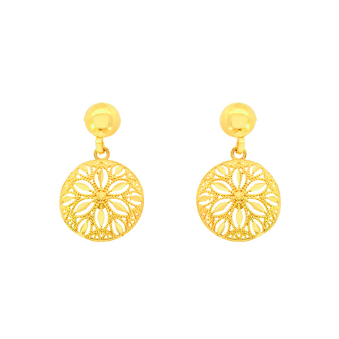 22k Yellow Gold Filigree Dangler Large Earrings with gold weight of 2.33g