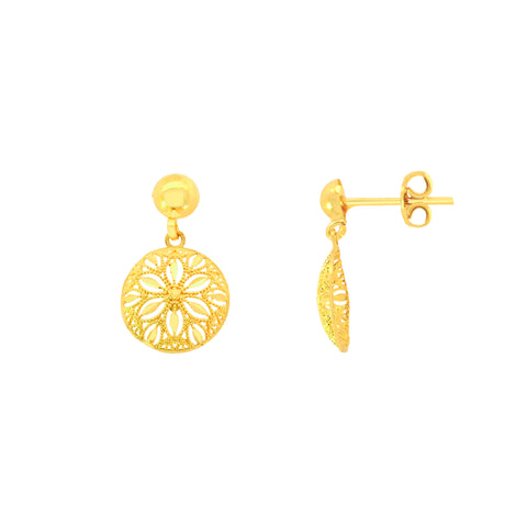 22k Yellow Gold Filigree Dangler Large Earrings with gold weight of 2.33g