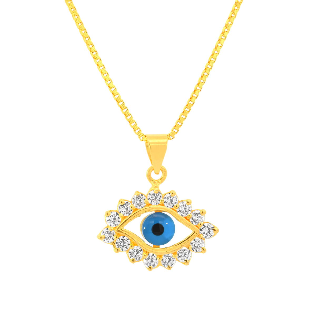 22K Yellow Cubic Zirconia Religious Evil Eye Medium Pendant with gold weight of 3.21g
