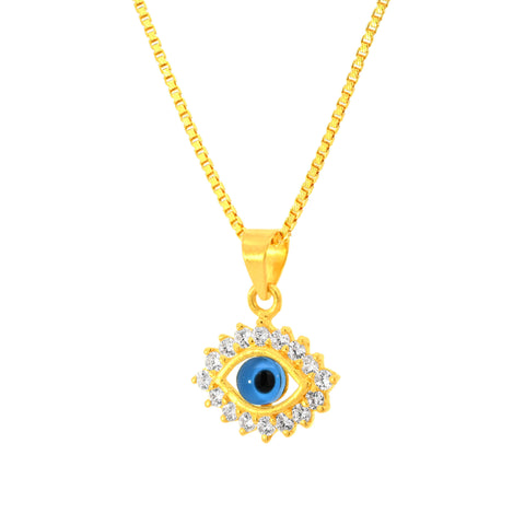 22K Yellow Cubic Zirconia Religious Evil Eye Small Pendant with gold weight of 2.17g