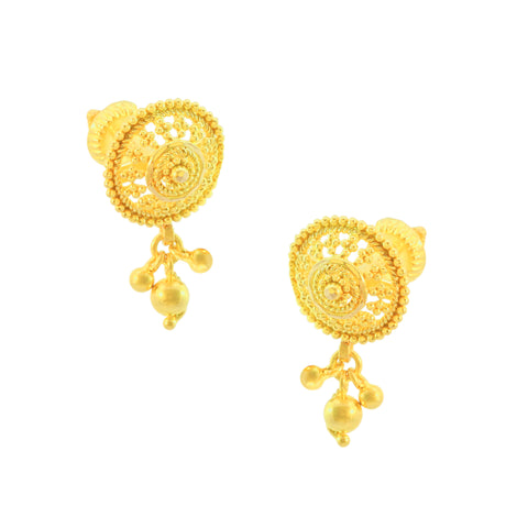 22K Yellow Gold Classic Filigree Pendant and Earrings Set