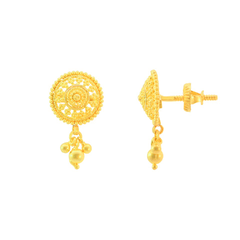 22K Yellow Gold Classic Filigree Pendant and Earrings Set