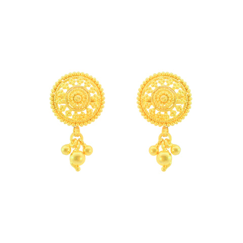 22K Yellow Gold Classic Filigree Pendant and Earrings Set