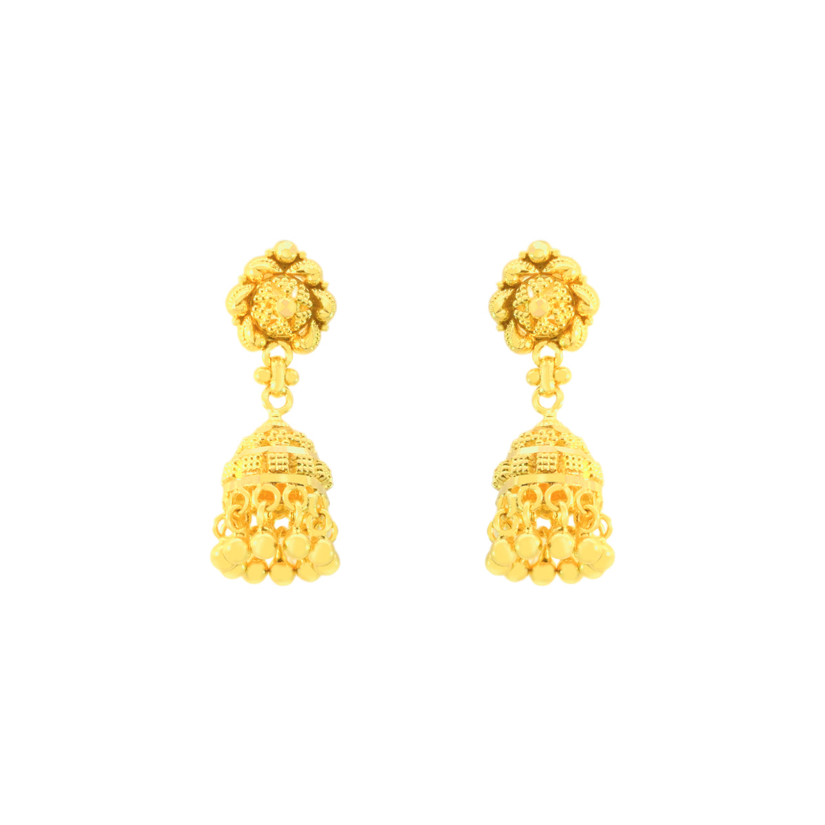 22k Yellow Gold Jhoomkas Earrings with gold weight of 5.78g
