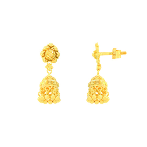 22k Yellow Gold Jhoomkas Earrings with gold weight of 5.78g