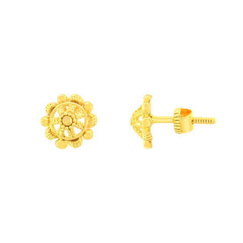 22k Yellow Gold Filigree stud Earrings with gold weight of 1.81g