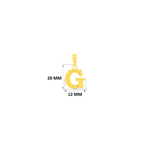 22K Yellow Gold Initial G Pendant with gold weight of 0.82g