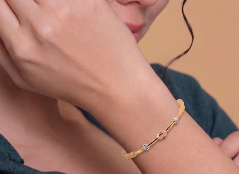 22K Three Tone Gold Ball-Bead Bracelets measuring 2.52mm thickness