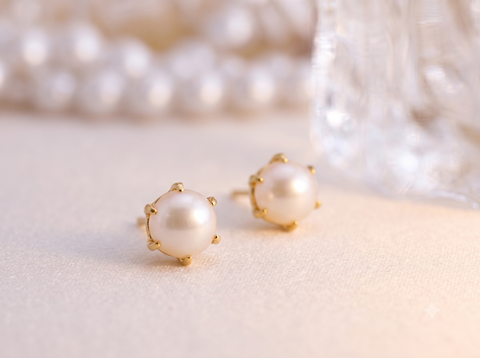 22k Yellow Gold Stud Pearl Baby Earrings with gold weight of 1.11g
