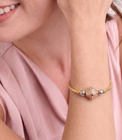 22K Three Tone Gold Ball-Bead Bracelet measuring 9mm thickness x 2.2inch length