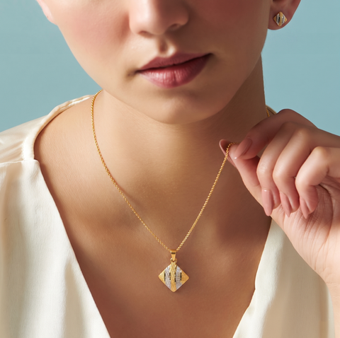 22K Two-Tone Gold Delicate Pendant and Earrings Set