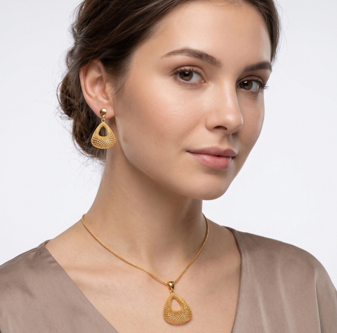 22K Yellow Gold Abstract Pendant and Earrings Set