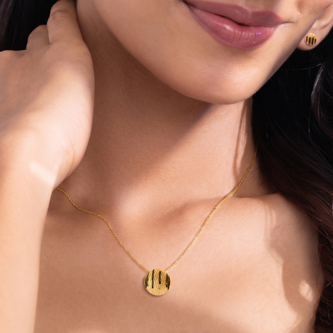 22K Yellow Gold Minimalist Pendant and Earrings Set