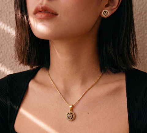 22K Yellow Cubic Zirconia Dainty Pendant and Earring Set