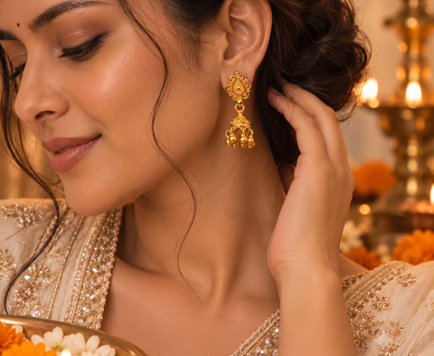 22k Yellow Gold Jhoomkas Earrings with gold weight of 3.65g
