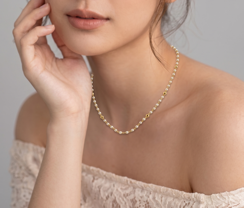 22K Yellow Gold Pearl-Bead Eye-catching Necklace