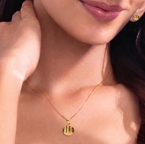 22K Yellow Gold Minimalist Pendant and Earrings Set