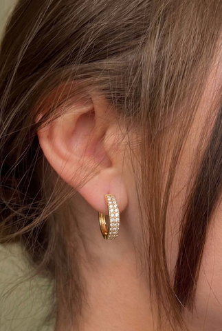 22K Gold Two Row CZ Encruste Hoop Earrings