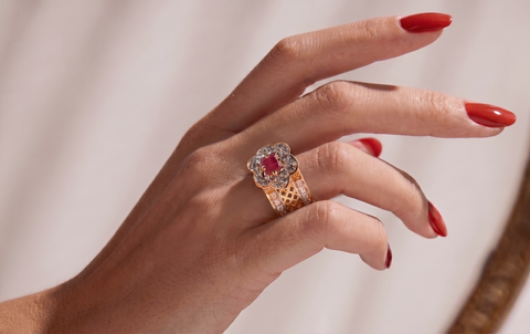22k Yellow Cubic Zirconia Ruby Gemstone Cocktail Ring in size 8
