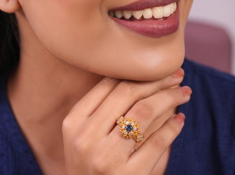 22k Yellow Cubic Zirconia Sapphire Gemstone Cocktail Ring in size 8