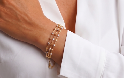 22K Two Tone Gold Fancy Ball-Bead Bracelet measuring 7mm thickness