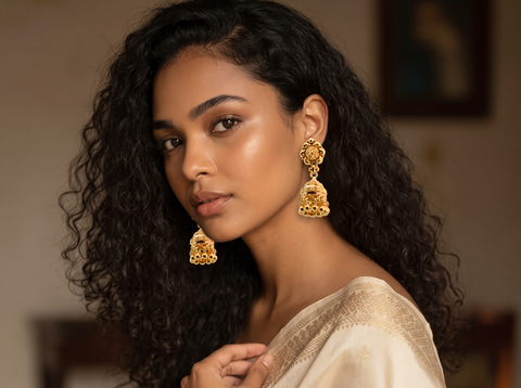 22k Yellow Gold Jhoomkas Earrings with gold weight of 5.78g