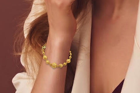 22K Yellow Gold Ball-Bead Bracelet measuring 2.7mm thickness x 7.5 inch length