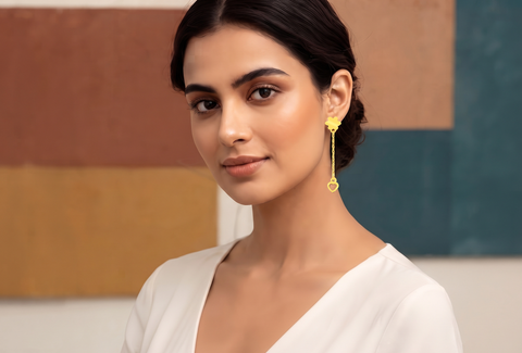 22k Yellow Gold Dangler Fancy Earrings with gold weight of 1.8g