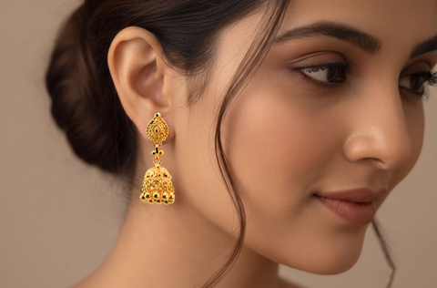 22k Yellow Gold Jhoomkas Earrings with gold weight of 4.67g