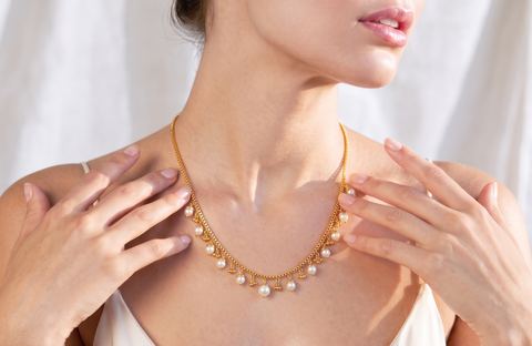 22K Yellow Gold Pearl-Bead Classic Necklace