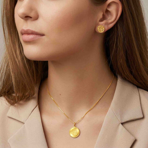 22K Yellow Gold Floral Pendant and Earrings Set