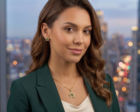 22K Yellow Cubic Zirconia Shimmering Star Pendant and Earrings Set