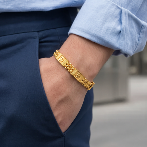 22K Yellow Gold Men's Religious Bracelet measuring 3.3mm thickness x 7.5 inch length