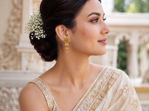 22k Yellow Gold Filigree Dangler Earrings with gold weight of 5.65g