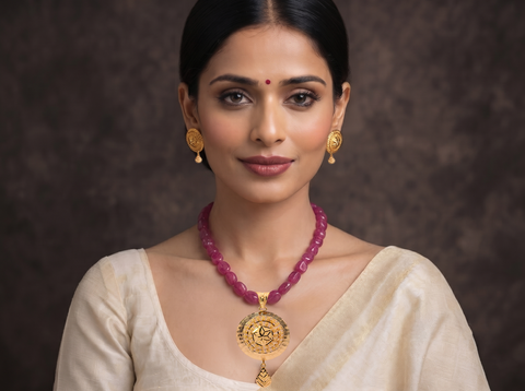 22K Yellow Gold Eye-catching Filigree Pendant and Earrings Set