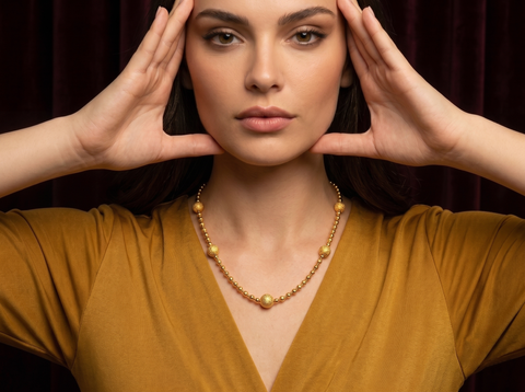 22K Yellow Gold Ball-Bead Statement Necklace