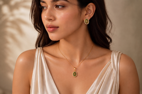 22K Yellow Cubic Zirconia Minimalist Pendant and Earrings Set