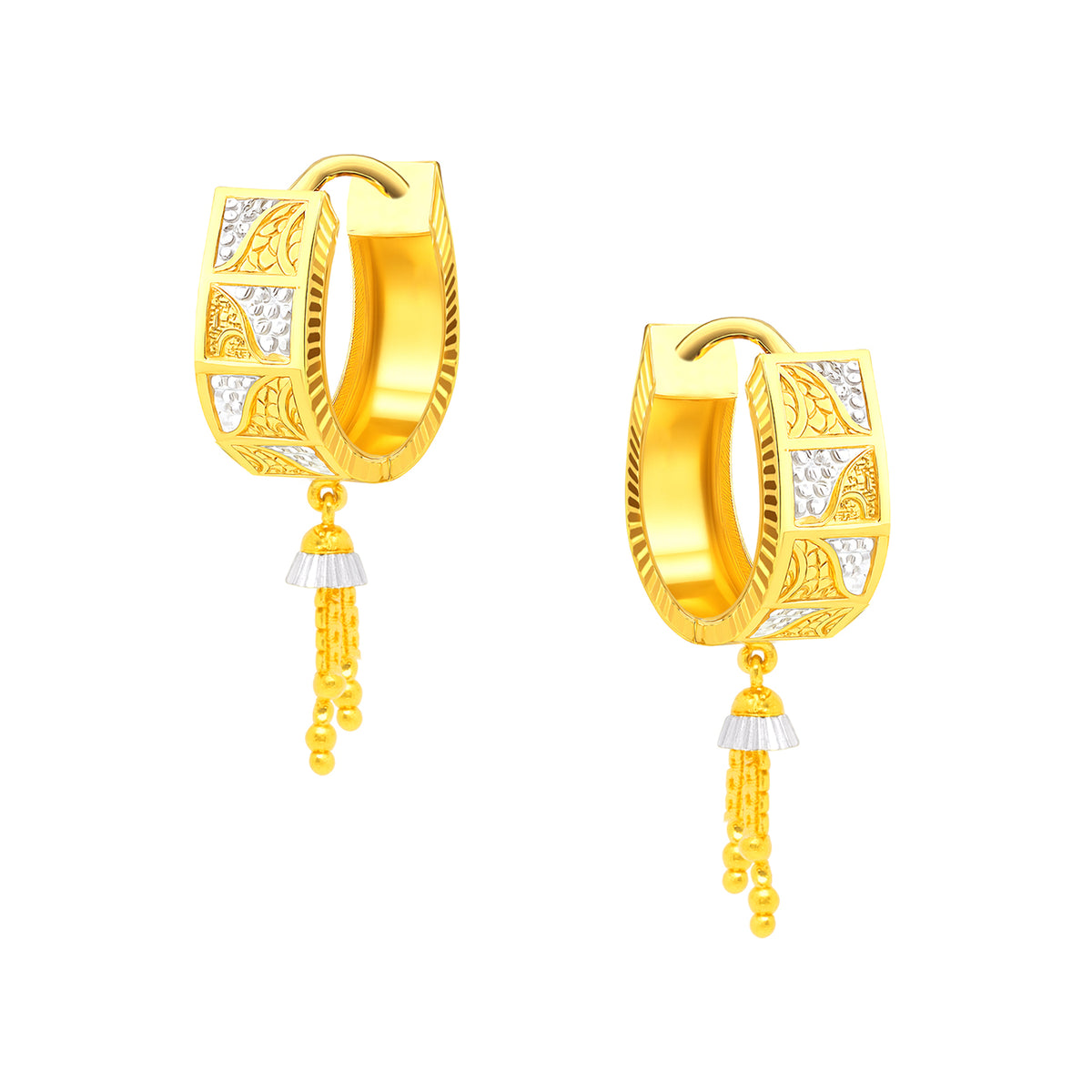 22k Two Tone Gold Small U-Shaped with Drops Earrings