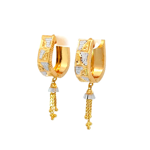 22k Two Tone Gold Small U-Shaped with Drops Earrings