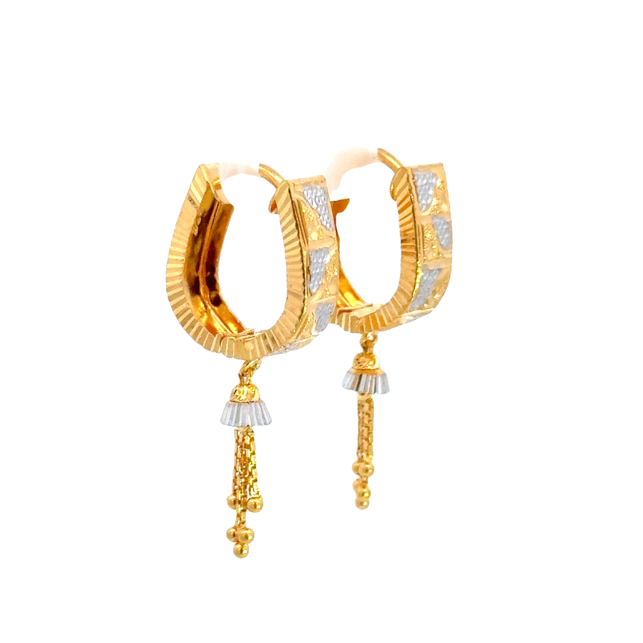 22k Two Tone Gold Small U-Shaped with Drops Earrings