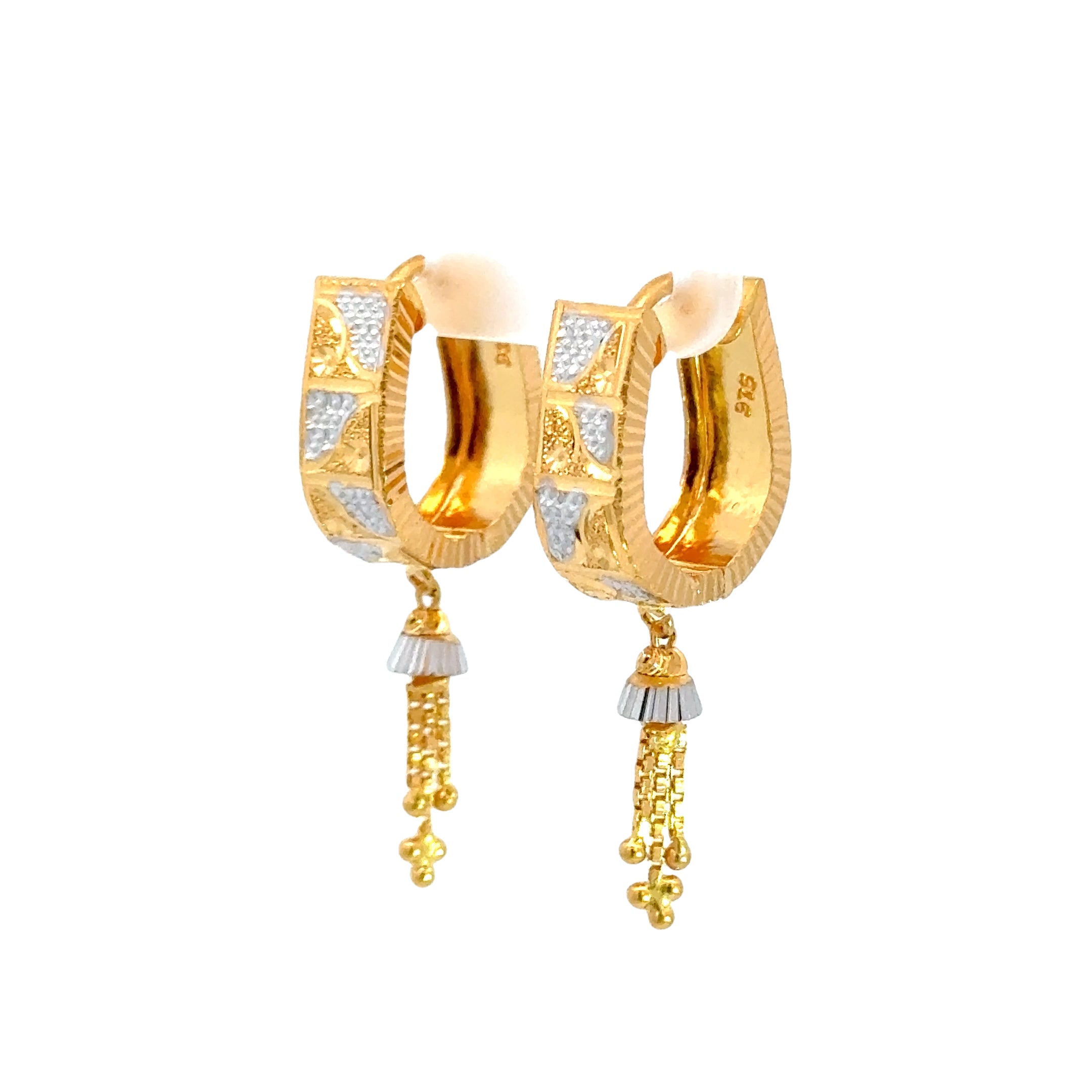 22k Two Tone Gold Small U-Shaped with Drops Earrings