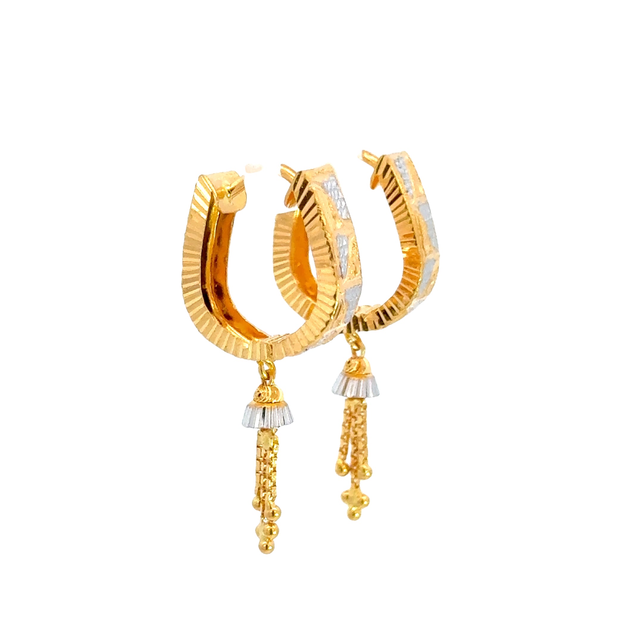 22k Two Tone Gold Small U-Shaped with Drops Earrings