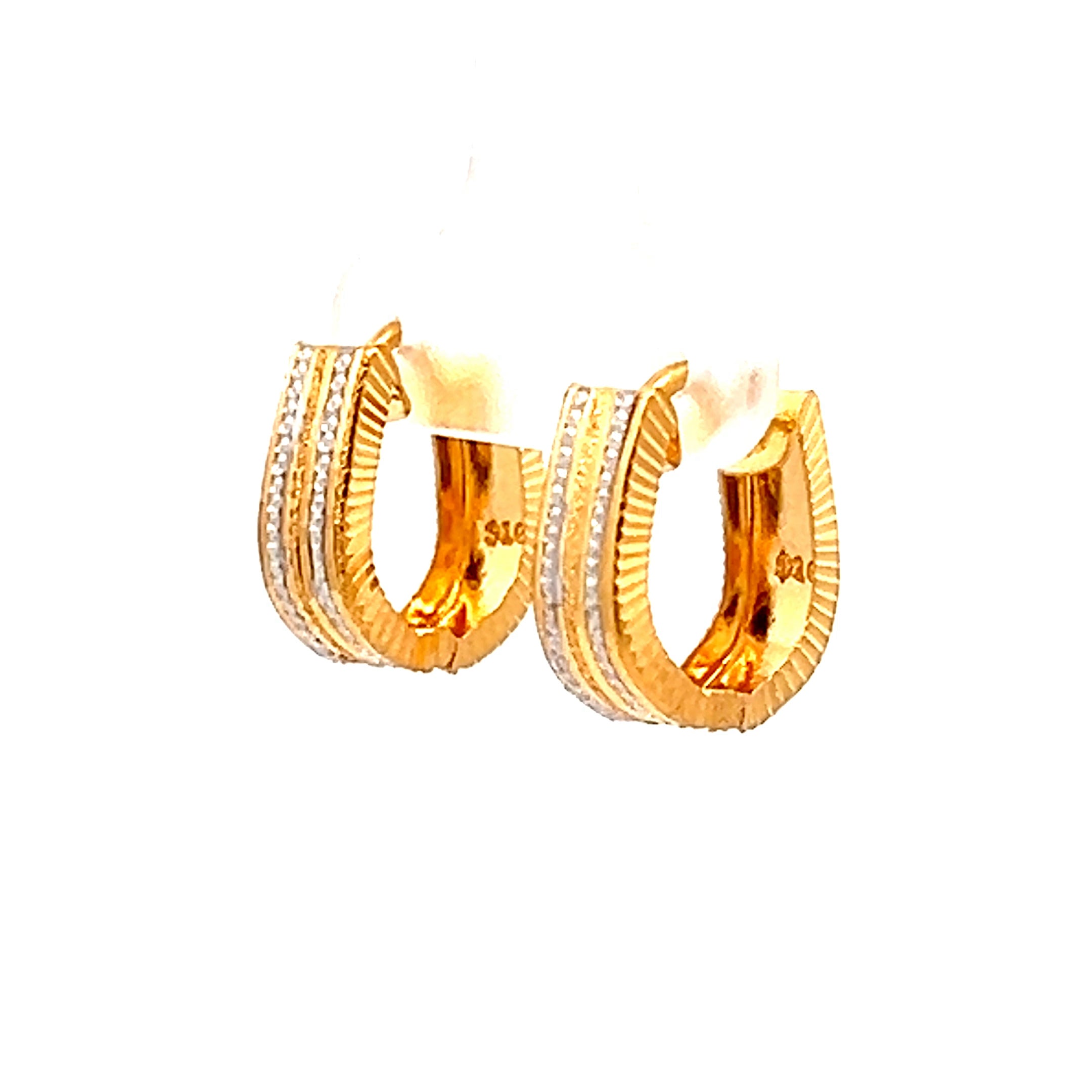 22k Two Tone Gold Extra Small U-Shaped Gleaming Earrings