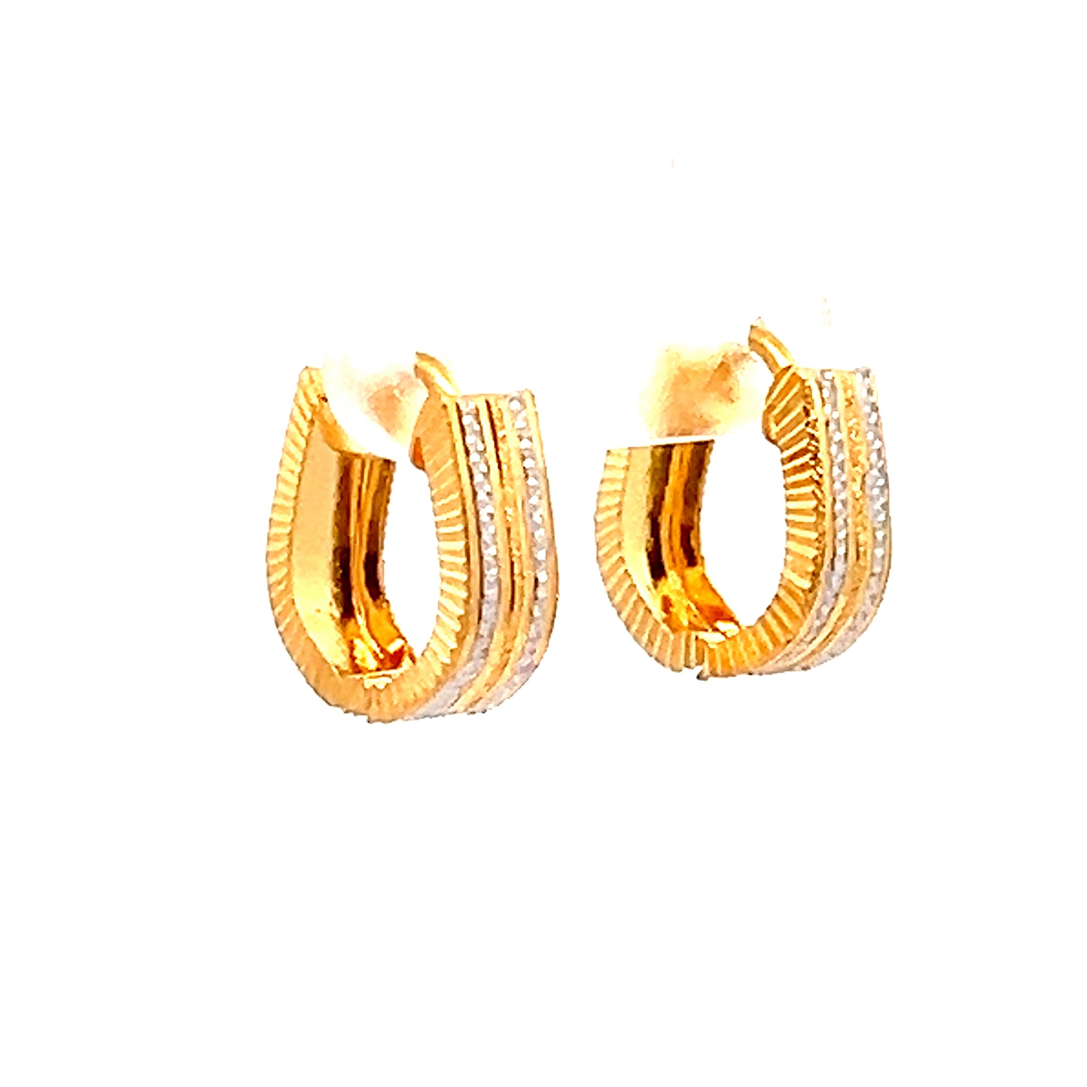 22k Two Tone Gold Extra Small U-Shaped Gleaming Earrings